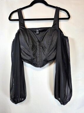 Windsor Black Mesh Long Sleeve Crop Top Whimsigoth Sexy